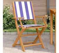 2 Pack Garden Chairs Blue and White Solid Acacia Wood with Fabric, Foldable Outdoor Patio Chairs for Garden Balcony Terrace, Comfortable Weather-Resistant Lounge Chairs with Armrests 110kg Capacity