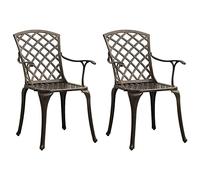 2 Pack Garden Chairs in Cast Aluminum Bronze, Outdoor Dining Chairs with High Back and Ergonomic Armrests, Weather-Resistant Patio Chairs for Dining, Relaxing, Backyard, Terrace, Max Load 110kg