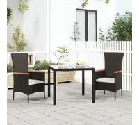 2 Pack Garden Chairs with Cushions, Black Poly Rattan Outdoor Chairs with Acacia Wood Armrests, Patio Dining Chairs for Terrace, Balcony, Backyard, Weather Resistant & Comfortable Seating Furniture