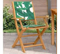 2 Pack Garden Chairs with Leaf Pattern, Solid Acacia Wood Folding Outdoor Chairs with Armrests, Comfortable Polyester Fabric, Patio Balcony Lawn Furniture, Supports 110kg per Seat, Green