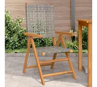 2 Pack Gray Acacia Solid Wood Garden Chairs with Polyrattan, Reclining Outdoor Patio Furniture for Balcony, Backyard, Foldable Comfortable Seating with Armrest, Weather-Resistant, Max Load 110kg