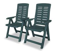 2 Pack Green Plastic Garden Chairs, Folding Reclining Outdoor Patio Chairs with 4 Adjustable Positions, Weatherproof Lightweight Lawn Chairs for Backyard, Poolside, Terrace, Max Load 110kg