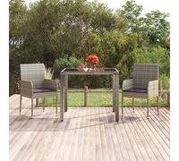 2 Pack Grey Polyrattan Garden Chairs with Cushions, Outdoor Patio Furniture Set for Terrace, Balcony, Backyard, Durable Steel Frame & Weather-Resistant PE Wicker, Max Load 110kg per Seat