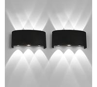 2 Pack Lampada da Parete Esterno/Interno LED Applique da Esterni 12W 1200LM Up Down Faretto da Parete IP65 Impermeabile Moderno Lampade Muro Alluminio Bagliore su e giù (Nero 6500K luce naturale)