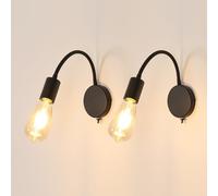 2 Pack Lampada da Parete Vintage E27 Applique da Parete Interno Industriale Nero
