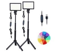 2-Pack LED Luce Video, Luce LED Fotografia USB Dimmerabile 10000K con Treppiede Regolabile, 9 Filtri colorati, per Riprese da Tavolo Angolo Basso, Luce Streaming, Registrazione Video, YouTube, TikTok