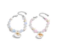 2 Pack Mare Delicato Mano Gioielli Shell Dolci Accessori E Lega Texture Per Eventi Speciali Conchiglia Naturale Gioielli Set Per Le Donne, Misura unica, come descritto