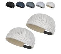 2 Pack Men's Breathable Brimless Hat Summer Style Mesh Tang, Adjustable cap Docker Beanie, Breathable Mesh cap (Beige)