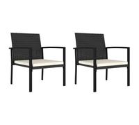 2 Pack Modern Outdoor Dining Chairs Black Poly Rattan with Cream Cushions, Patio Garden Furniture Set, Weather-Resistant Steel Frame, Comfortable Seating for Terrace, Balcony, Backyard, Max Load 110kg