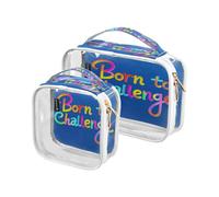 2 Pack Parola Colorata Born To Challenge chiaro decorativo appeso viaggio toilette TSA approvato borsa trucco portatile piccolo Kit da barba da uomo para maquillaje, Parola colorata Nato per sfidare,