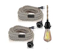 2 Pack Pendant Lights with Switch, Hemp Rope with 4.5m Cable, E27 Socket for Hall, Kitchen, Dining Table, Bar (without Bulb)