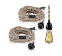 2 Pack Pendant Lights with Switch, Hemp Rope with 4.5m Cable, E27 Socket for Hall, Kitchen, Dining Table, Bar (without Bulb)