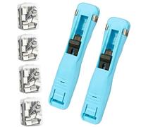 2-Pack Portable Binder Clip Stapler with 200 Reusable Clips and Clip Dispenser - Desktop Document Fastener for Home, School, or Office Use (D)