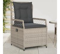 2 Pack Reclining Garden Chairs Light Gray Polyrattan Outdoor Lounge Chairs with Adjustable Backrest, Thick Cushions & Powder Coated Steel Frame for Patio, Poolside, Terrace Relaxation 110kg Capacity