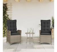 2 Pack Reclining Garden Chairs with Cushions, Adjustable Lounge Chairs, Grey PE Rattan Outdoor Patio Furniture for Poolside, Backyard, Terrace Relaxation, 110kg Capacity, Weather-Resistant