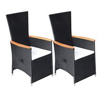 2 Pack Reclining Garden Chairs with Cushions, Outdoor Patio Lounge Chairs with Adjustable Backrest & Footrest, Weatherproof PE Rattan & Acacia Wood Armrests for Balcony Terrace Backyard