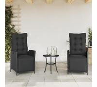 2 Pack Reclining Garden Chairs with Footrest, Adjustable PE Rattan Outdoor Lounge Chairs for Patio, Poolside, Backyard, Comfortable Thick Cushions & Powder Coated Steel Frame, Black & Cream White