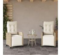 2 Pack Reclining Garden Chairs with Footrest, Adjustable Poly Rattan Outdoor Lounge Chairs, Beige Patio Furniture for Poolside, Balcony, Backyard Relaxation, 110kg Capacity, UV Resistant