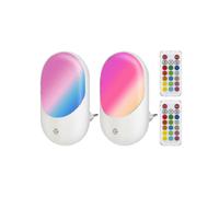 2 Pack Rgb 16 Colors Socket Light with Remote Control Plug Into Wall Led Night Light Brightness Adju