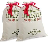 2 Pack Sacchi di Babbo Sacchetto di Natale per regalo di tela Borse Piccolo Medio 18.9’’ X 14.4’’ con cordoncino rosso per regali natalizi Calze di stoffa e decorazioni
