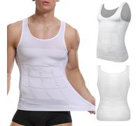2 Pack SculptCore - Men's Body Shaper Slimming Vest ABS Abdomen Compression Shirt Workout Tank Tops (Large,White)