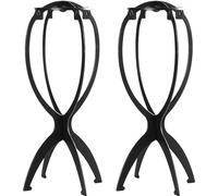 2 Pack Short Wig Stands For Wigs 14. Inches Portable Collapsible Dryer sturdy Display Tool Travel(Black)