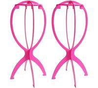 2 Pack Short Wig Stands For Wigs 14. Inches Portable Collapsible Dryer sturdy Display Tool Travel(Pink)