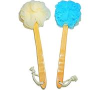 2-Pack Shower Loofah Body & Back Scrubber - Exfoliating Loofah luffa loofa Bath Brush On a Stick - With Long Wooden Handle Back Brush For Men & Women - Easy Reach Body Wash & Lotion Applicator