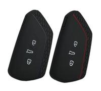 2 Pack Silicone Car Key Case Cover, Compatible with VW Golf 8, Skoda and Seat, 3-Button TPU Silicone Key Cover, Anti-Slip Protective Case, Black/Red & Black/Blue