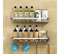2 Pack Spice Rack,304 Stainless Steel Hanging Spice Shelf With Hooks Wall Mount Spice Rack Organisers For Kitchen Bathroom(Silver-40Cm