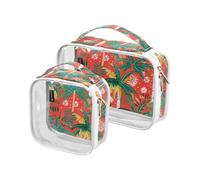 2 Pack Trasparente Decorativo Borsa Da Viaggio Toiletry TSA Approvato Estate Alberi Tropicali Multifunzionale Sacchetto Cosmetico Viaggio Uomo Kit Rasatura Bolsa de almacenamiento