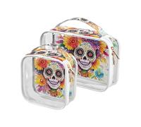2 Pack trasparente Dia De Los Muertos messicano borsa da toilette trasparente approvata TSA piccola borsa cosmetica essenziale da barba, Dia De Los Muertos messicano, Dia De Los Muertos Messicana