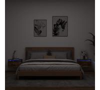 2 Pack Wall Mounted LED Nightstand with RGB Lights, Multifunctional Floating Bedside Table with USB Powered LED Lighting, Space Saving Smoke Oak Design for Modern Bedroom and Living Room Decor