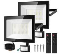 2 Packs 100W Faretto LED per Esterno con Sensore di Movimento 10000LM Bianco