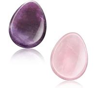 2 Packs Daumen Sorge Stein für Angst, natürliche Rosenquarz Amethyst Heilung Kristalle Set, Chakra Reiki Edelstein Tasche Palm Steine