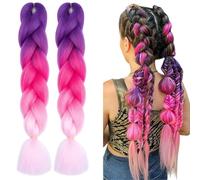 2 Packs Extension per Treccine Africane, 24" Extension Treccine, Dreadlock Parrucca, Capelli per Treccine Africane, Fibra Sintetica Treccia di Scatola Crochet Twist Braiding Hair, Viola & Rosa
