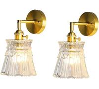 2-Packs Nordic Simple Postmodern Brass Pattern Glass Wall Light Modern Brass Bedside Lamp E27 Living Room Restaurant Aisle Staircase Farmhouse Wall Sconce Highly Adjustable/2Packs