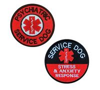 2 Packs Red Psychiatric Service Dog and EMT Service Dog Stress & Anxiety Response Funny Dog Patch Embroidered Hook & Loop Fastener Dog Emblem for Service Dog Guide Dog Large Farm Dogs