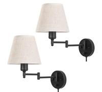 2 Packs Wall Sconces Plug in Wall Light Swing Arm Wall Mounted Lamp with Fabric Shade, Adjustable Wall Sconce E27 Headboard Lights for Living Room Bedroom Bedside Reading/a