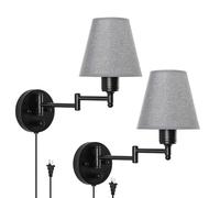 2 Packs Wall Sconces Plug in Wall Light Swing Arm Wall Mounted Lamp with Fabric Shade, Adjustable Wall Sconce E27 Headboard Lights for Living Room Bedroom Bedside Reading/B