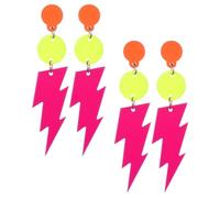 2 Paia Acrilici Neon Orecchini da Donna Anni '80 e '90 Orecchini Neon con Nappe Halloween Orecchini a Bottone Retrò Orecchini Pendenti per Halloween Natale Maschera Festa a Tema (Rosa)