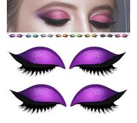 2 paia Adesivi per il trucco delle ciglia,Adesivo per ciglia palpebrali autoadesivo e riutilizzabile 3 in 1,Con ciglia finte, ombretto, eyeliner, per feste e balli di fine anno (Viola)