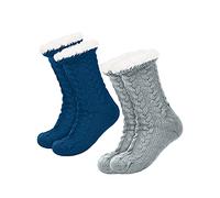 2 Paia Calze a Pantofola Caldi da Donna di Natale (Grigio, Blu Lago)