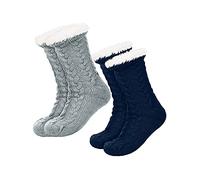 2 Paia Calze a Pantofola Caldi da Donna di Natale (Grigio, Blu Scuro)