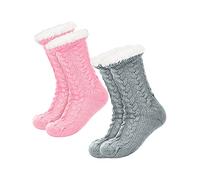 2 Paia Calze a Pantofola Caldi da Donna di Natale (Grigio, Rosa)