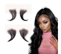 2 paia di bordi in pizzo per capelli, strisce naturali invisibili per lo styling, pezzi di lanugine nera