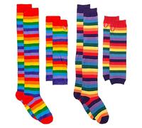 2 Paia di Calze A Strisce Colorate E 2 Paia di Guanti A Strisce Colorate, Guanti di personalità Elei, Accessori per Abbigliamento, Calze Elastiche E Confortevoli.