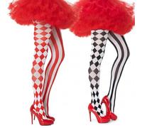 2 paia di calze da donna a righe sopra il ginocchio circo rosso + nero a righe e motivo a quadri collant per carnevale feste a tema
