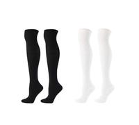 2 Paia Di Calze Da Donna, Calze Sopra Il Ginocchio, Calze Da Studente, Calze Da Donna Morbide E Traspiranti, Calze Da Donna Semplici E Alla Moda, Accessori Di Abbigliamento (Nero, Bianco)