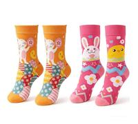 2 paia di calzini colorati pasquali da donna e da uomo, divertenti calzini pasquali, con motivo pasquale, coniglietto, coniglietto pasquale, calzini Happy Socks Pasqua, regali di Pasqua per adulti
